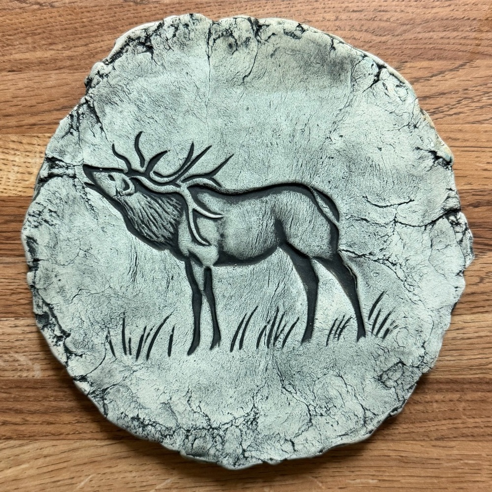 Handmade by Stan Langtwait Mt St Helens Ash Shapes of Clay Elk/Buck Plaque